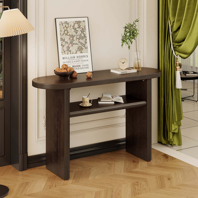 Elegant Minimalist Console Table With Rounded Edges And Sturdy Shelf Design For Entryway, Living Room, Espresso