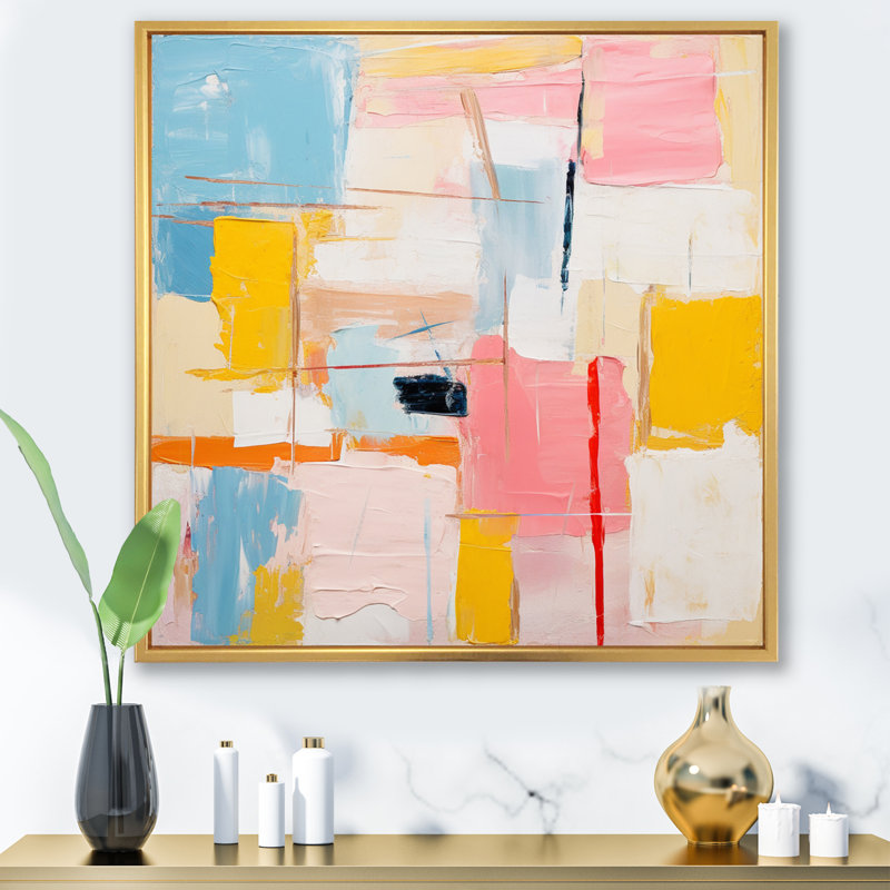 Pensées éphémères de champs de couleurs - reproduction sur toile, H 16 po x l 16 po, Cadre flottant doré