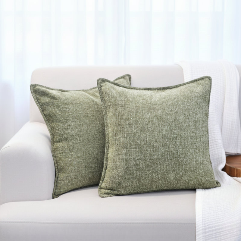Soft Textured Chenille Pillow Covers Set of 2 Cozy Cushion Covers, Square 22", Pillow Cover Only - No Insert, Olive Green