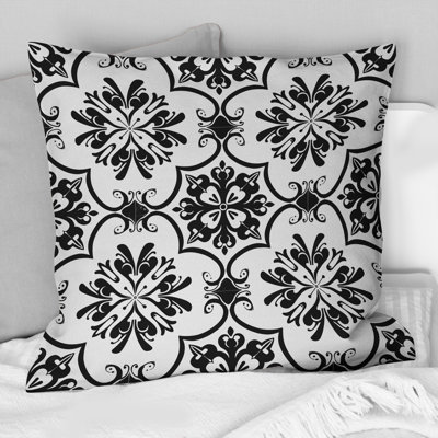 Carreaux de mosaïque floraux noirs rétro - coussin décoratif floral