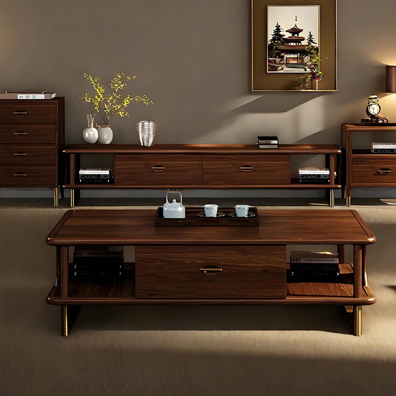 Solid Wood Coffee Table and TV Stand Set