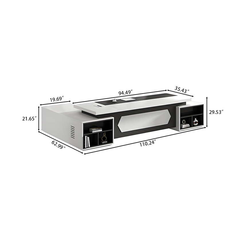 Bureau 110,24 "moderne en L noir et blanc minimaliste, 29.53" H x 110.24" W x 62.99" D