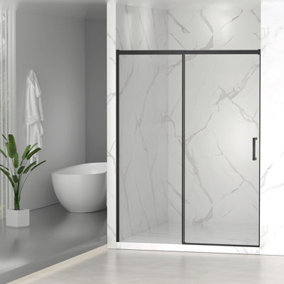 56-60" W X 74" H Semi-Frameless Sliding Shower Door, 1/4" (6Mm) Clear Sgcc Tempered Glass, Matte Black Finished, Adjustable Width – No Cutting Required