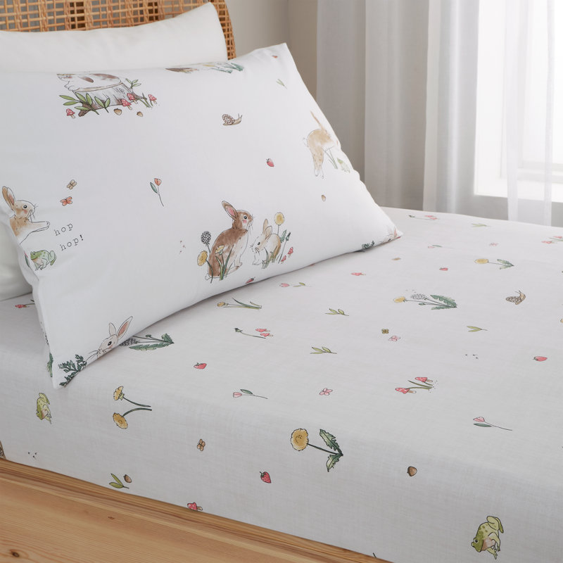 Bunny Rabbit Friends Pure Cotton Fitted Sheet, Single (3')