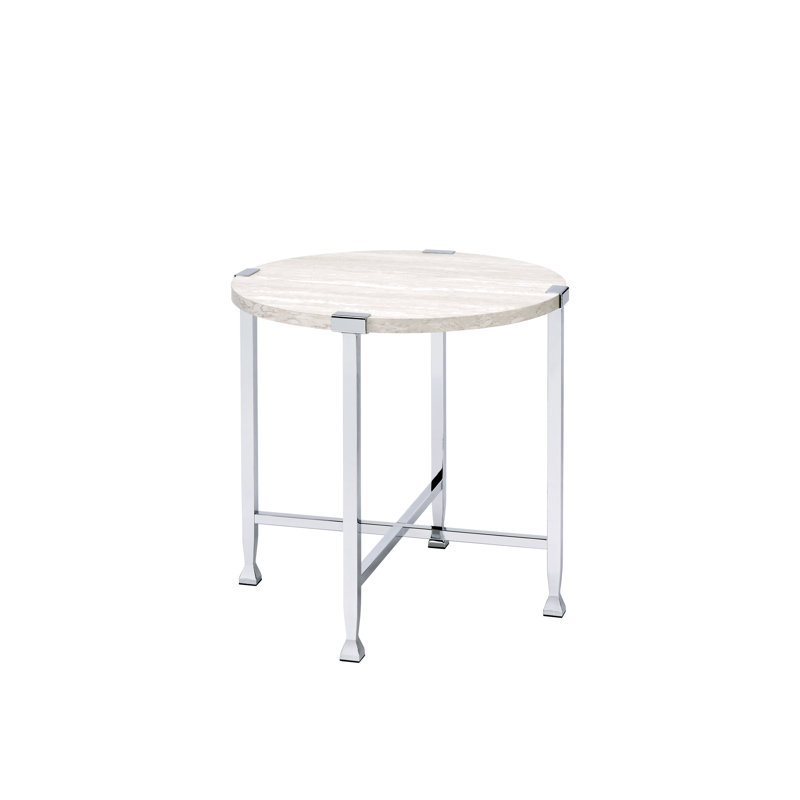 Table d'appoint ronde en chêne blanc, fini teinté, livrée démontée, sans rangement, piètement en métal avec support en X, plateau en placage papier et bois, capacité de charge de 45 kg, dimensions : 61 cm (profondeur, largeur et hauteur), poids : 7,7 kg