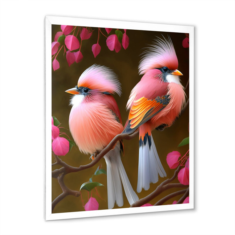 Cardinal rose sur une branche I, H 32 po x l 24 po x P 1 po, Cadre photo blanc