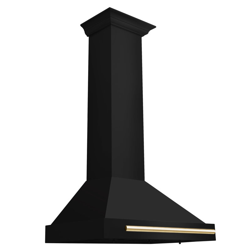 ZLINE 30 in. Autograph Edition Black Stainless Steel Wall Mount Range Hood With Polished Gold Handle, Polished Gold