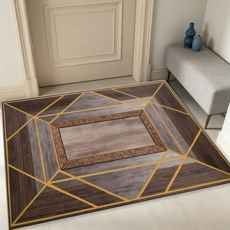Gold Art Deco carpet-easy to clean, machine-washable, soft and comfortable; suitable for door mats, kitchens, living rooms, bedrooms, corridors, and laundry areas. Easy to clean, durable carpet for home decoration.