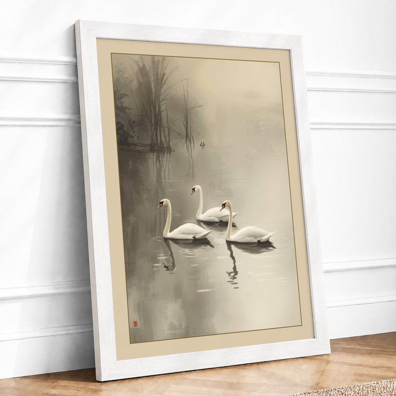 Swans In Stillness Minimalist - Print, A1 - 84.1 x 59.4 cm, White