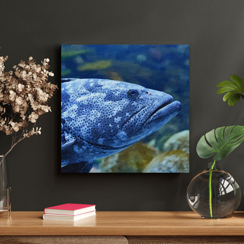 Macro photographie d'un poisson mérou gris - peinture sur toile tendue, L 12 po x H 12 po