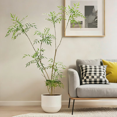 Arbre artificiel réaliste 6 pi Mahonia Fortunei en forme de grand parasol en pot pour la maison, le bureau, le balcon et le vestibule