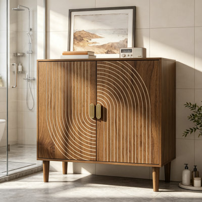 Meuble de rangement de salle de bain en bois autoportant avec 2 portes et étagères, organisateur de rangement gain de place pour salle de bain