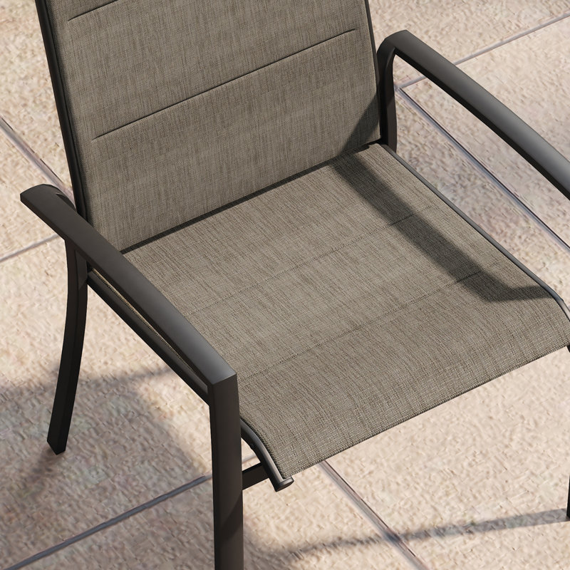 4-Person Patio Dining Set with Square Metal Dining Table and Padded PVC-coated polyester Chairs, Brush Wood Brown/Brown