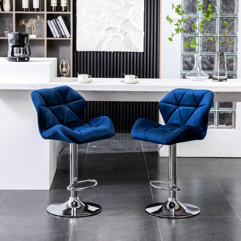 Velours bleu diamant pivotant à hauteur réglable 2 - Base à disque mi-dossier confortable et repose-pieds pivotant de 2 po, hauteur, motif du siège