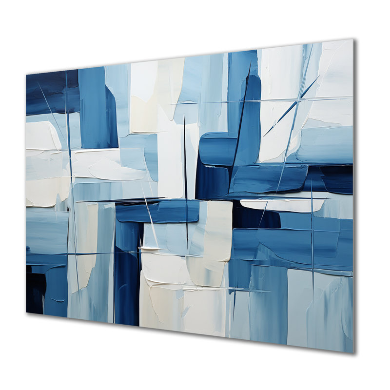 Nautique, formes géométriques blanches et bleues II - art mural géométrique en métal MT132914, H 24 po x l 32 po x P 1 po