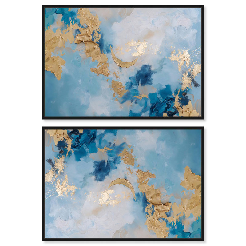 «Deep Blue Drift» sur toile, art bleu vif par Art Remedy, H 11 po x l 16 po, Cadre noir