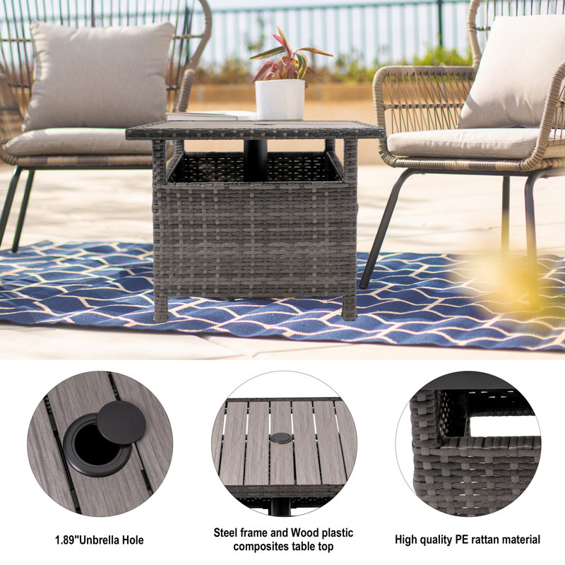 Table d'appoint en osier avec trou pour parasol Latassha, Gris