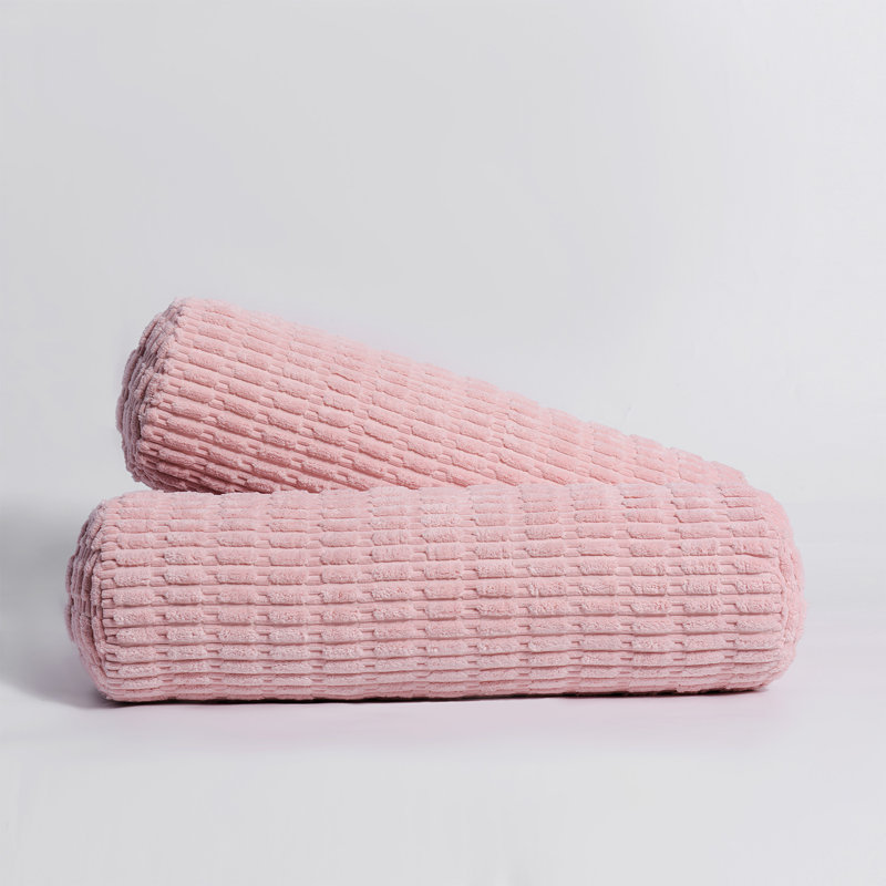 Set Of 2 Round Roll Cylinder Bolster Decorative Throw Pillow For Bed Sofa Couch, Pink