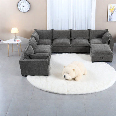 Spacious Modular Sofas With Movable Storage Ottoman, Chenille Fabric, Perfect For Modern Homes