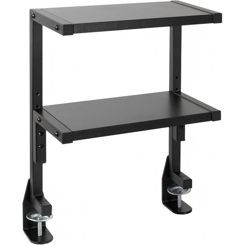 Étagère Clamp-On 13 pouces au-dessus ou en dessous du bureau à 2 niveaux pour accessoires de table, consoles de jeu, et plus, plateau de rangement, organisateur de bureau, noir