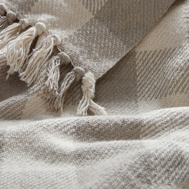Jeté rayé ou à carreaux 100% coton 50 x 60 avec franges - idéal pour un lit, un canapé ou une chaise, Carreaux