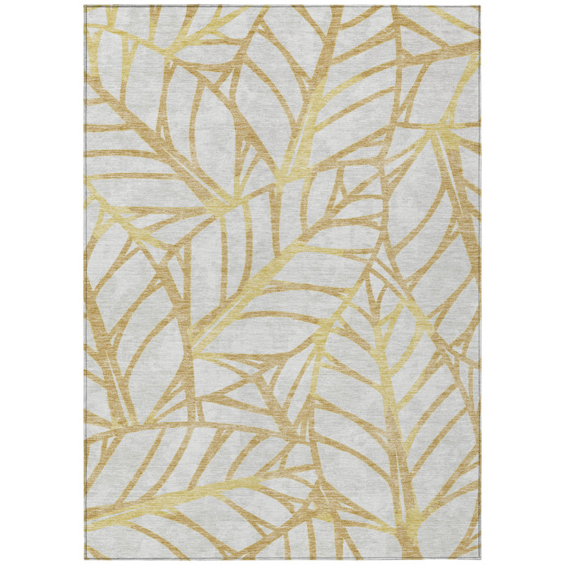 Tapis intérieur lavable à motif floral doré et beige 3 pi x 5 pi
