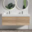 Meuble-lavabo mural flottant 60 po avec lavabo à quartz blanc, tiroirs en chêne brut, couleur noyer, poignée cachée, charnières de tiroir à fermeture en douceur, meuble-lavabo à finition eau de qualité E0, meuble-lavabo double Mid-Century-133043687-133043691-133043688
