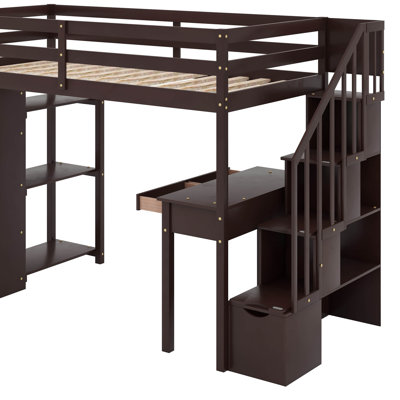 Lit mezzanine simple avec tiroirs de rangement, bureau et escalier