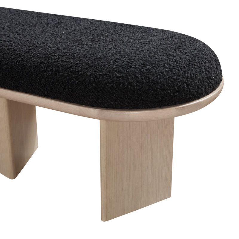 Wilshire Boucle Fabric Upholstered Bench, Black Boucle Fabric, Natural Oak