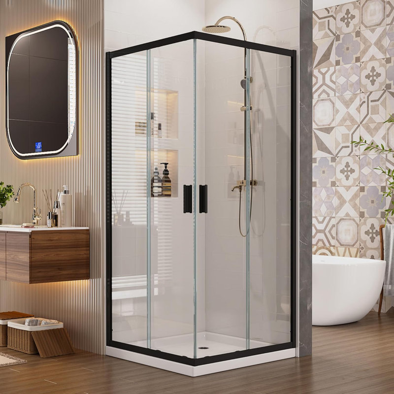 34" x 34" x76" Corner Shower Enclosure, Double Sliding Shower Door with 1/4" Easy-Clean Tempered Glass, Space-Saving Design