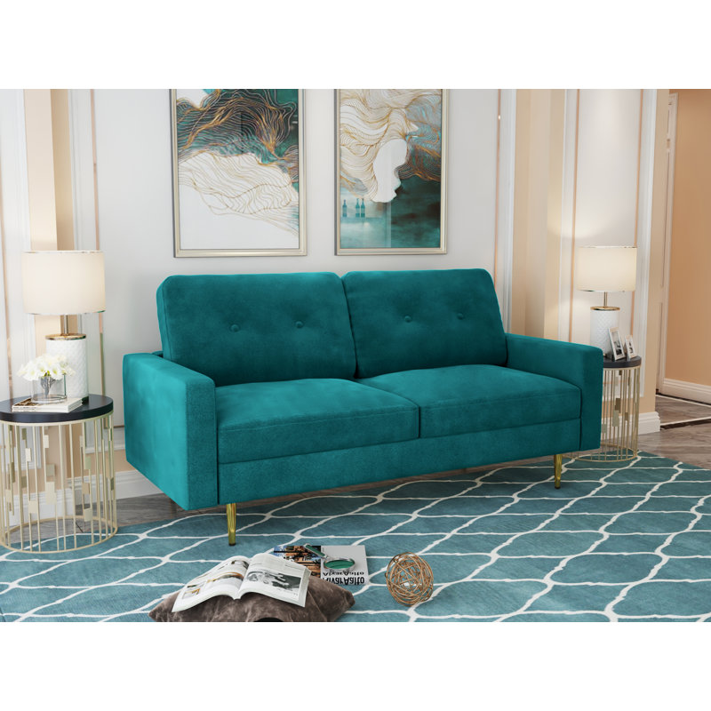70'' Velvet Sofa, Teal Blue