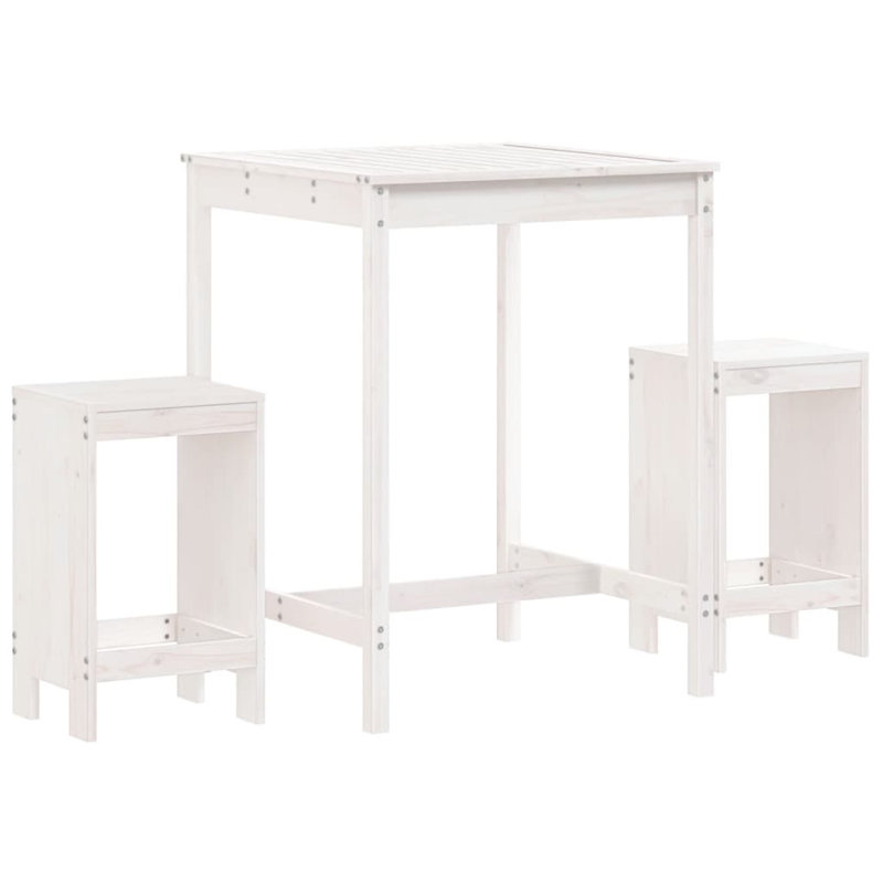 Niamora 17 Stories Bar Set with Wood Frame and Solid Wood Outer Material, White