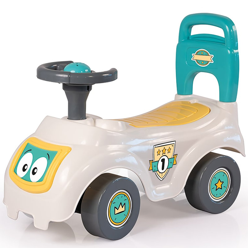 Dolu: Walk & Drive: Sit N 'Ride - Blanc-jaune-vert - Jouet pour véhicule, klaxon, siège de rangement, poignée à pousser, intérieur et extérieur, 12 mois et plus