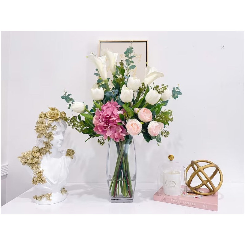 Lilies/Tulip Real Touch Artificial Flowers in Vase