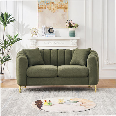 Oversized Luxury Chenille Sofa With 3+2 Seater Design, Modern Tufted Style, Gold Metal Legs For Relaxing In Living Room, Bedroom Or Apartment