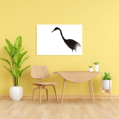 Black Ink Crane Abstract Elegant Minimalist Bird Nature Wildlife Wall Art Print 1 Piece Wrapped Canvas Wall Art