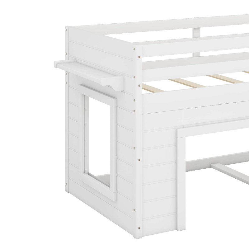 Lit mezzanine simple avec armoire et tablette, Blanc
