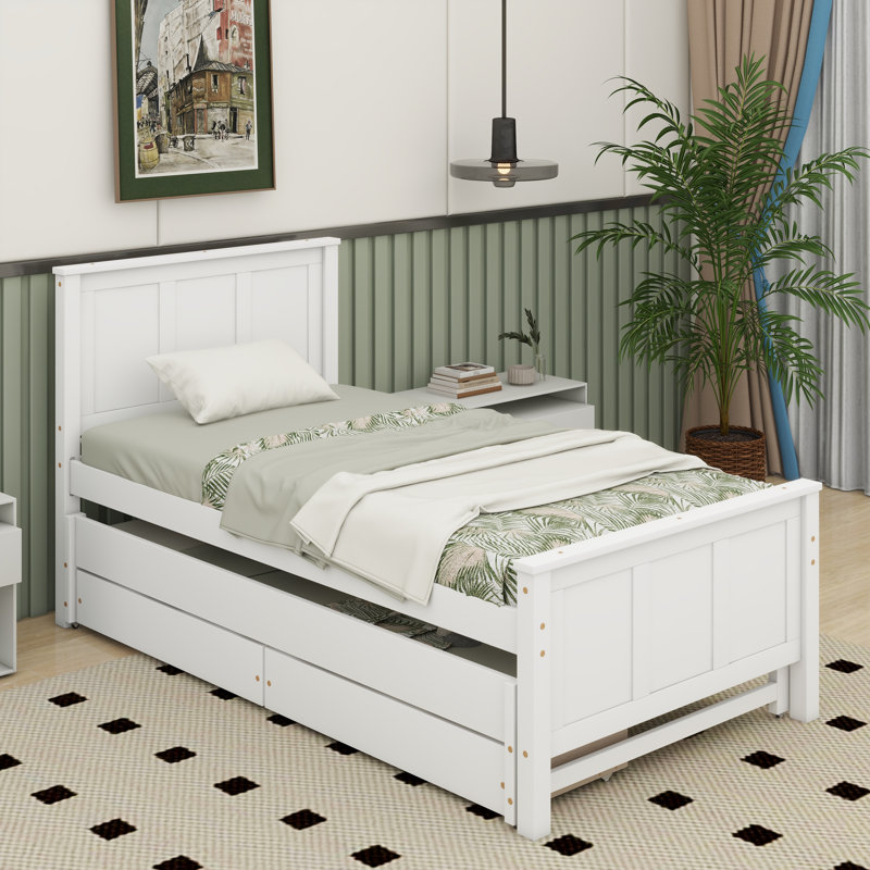 Herline Twin Size Platform Bed with Trundle and Drawers, White
