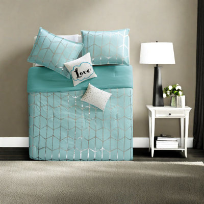 Ensemble de literie hypoallergénique turquoise métallique, polyester doux, chambre à coucher contemporaine