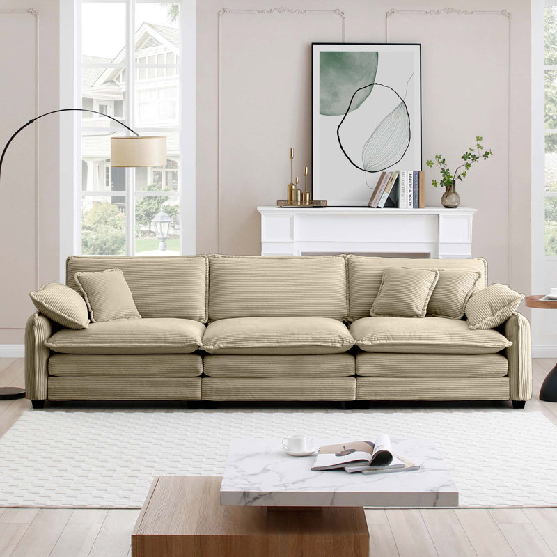 Canapé modulaire Mid-Century 3 places avec coussins, Brun clair
