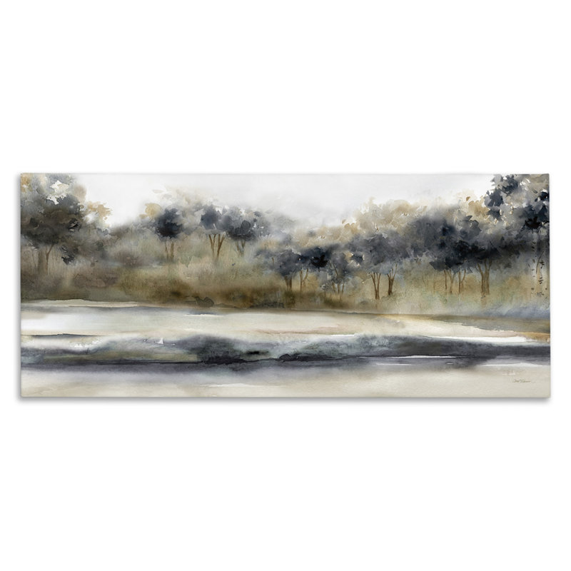 Gray and Beige Abstract Landscape Canvas Wall Art, 17" x 40"