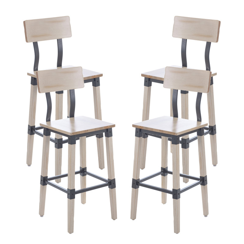 Ensemble de 4 tabourets de bar en bois de style industriel et industriel de qualité commerciale Lazro, Blanc, 4