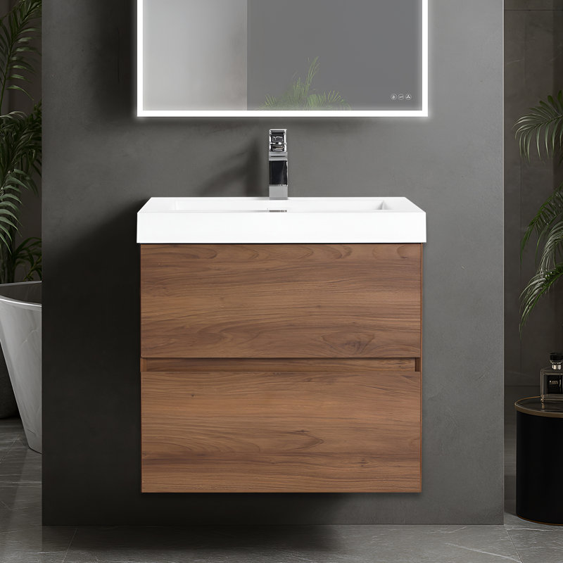 24" Floating Bathroom Vanity with Sink – Wall-Mounted Wood Cabinet with Acrylic Top, Soft-Close Drawers & Modern Single Vanity Design