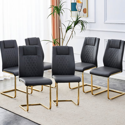 De 6 chaises modernes en cuir synthétique gris avec pieds en métal et coussins moelleux pour différentes pièces