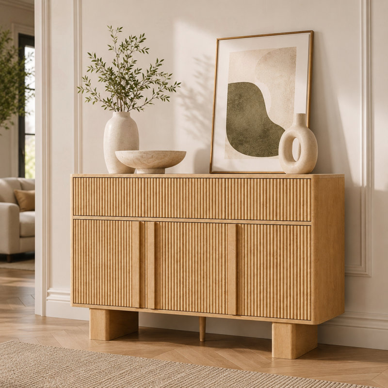 Buffet 47 "moderne avec rangement courbé et cannelé, Light Oak