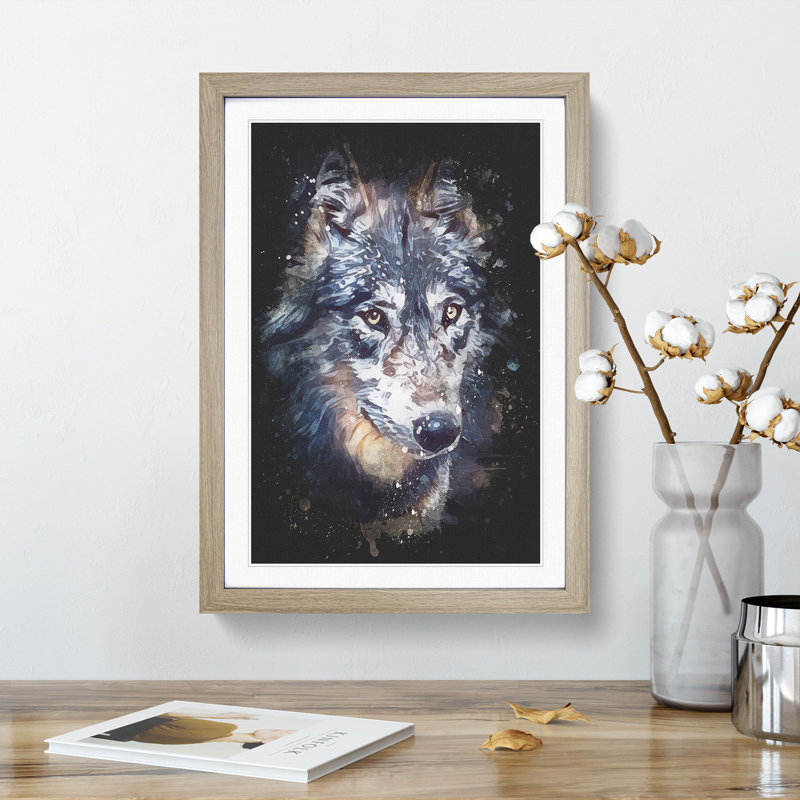 The Eyes of a Wolf - Picture Frame Painting Print on MDF, 45cm H x 33cm W x 2cm D, Oak Framed
