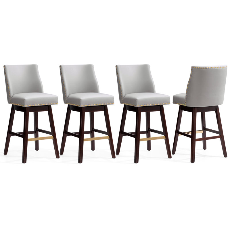 Eriqa Swivel 30.6'' Bar Stool, Light Gray, Light Gray Faux Leather