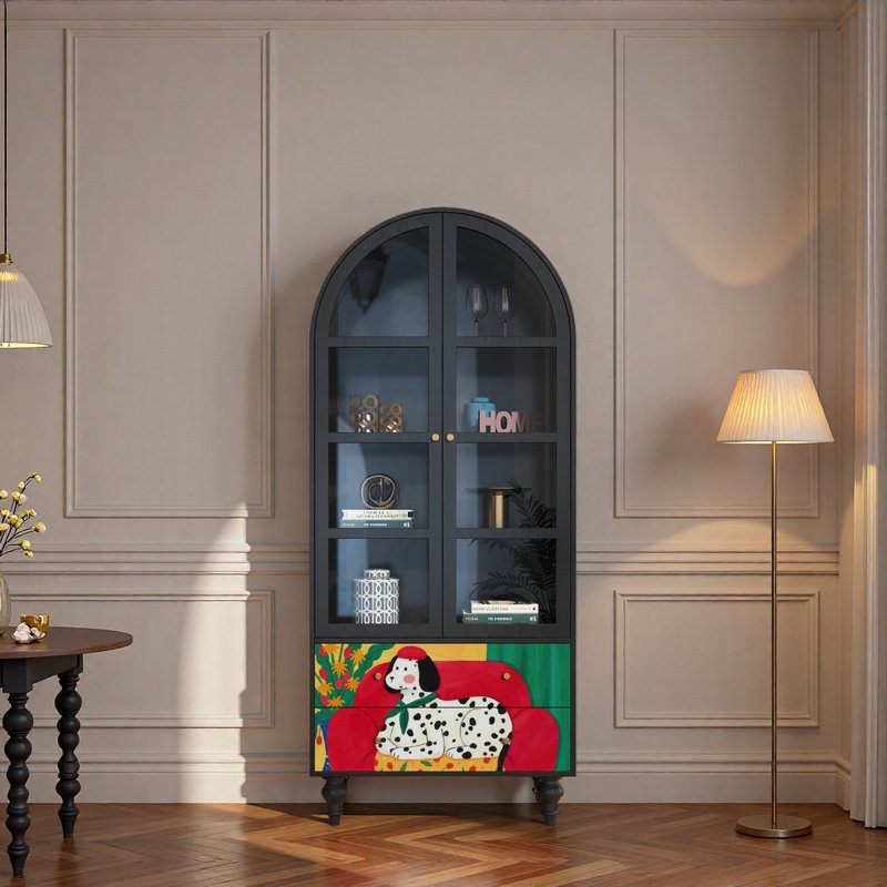Vitrine en bois massif avec tiroirs