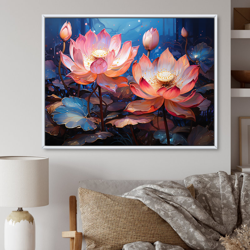 Bliss Unveile Lotus I - impressions sur toile de lotus, Cadre flottant blanc, H 30 po x l 40 po x P 1,5 po