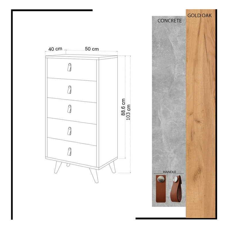 Commode pour femme 5 tiroirs 19,7 po, Brun / gris